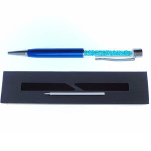 Penna azzurra a Sfera con cristalli tipo Swarovski con custodia e ricarica - Crystal Stones