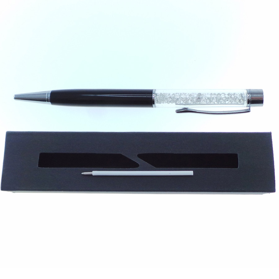 Penna nera a Sfera con cristalli tipo Swarovski con custodia e ricarica - Crystal Stones