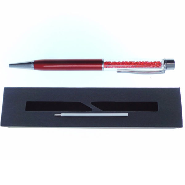 Penna rossa a Sfera con cristalli tipo Swarovski con custodia e ricarica - Crystal Stones