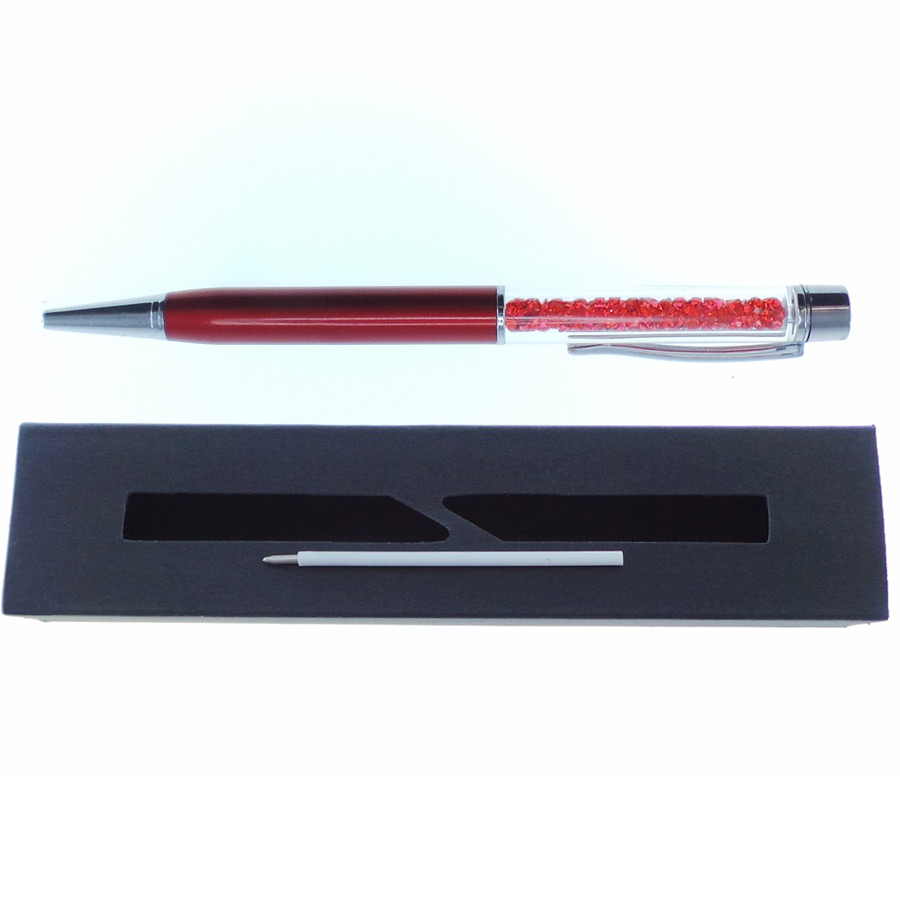 Penna rossa a Sfera con cristalli tipo Swarovski con custodia e ricarica – Crystal Stones